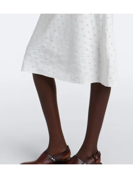 Rochie midi Miu Miu cu broderie din poplin alb