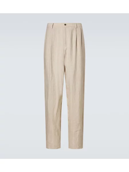 Lanene široke noge tankočrtast hlače Giorgio Armani bež