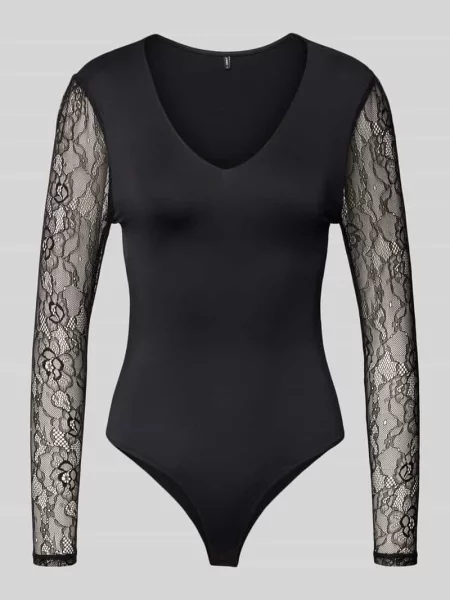 Body o kroju slim fit z koronkowymi rękawami model ‘SIA’ Only czarny