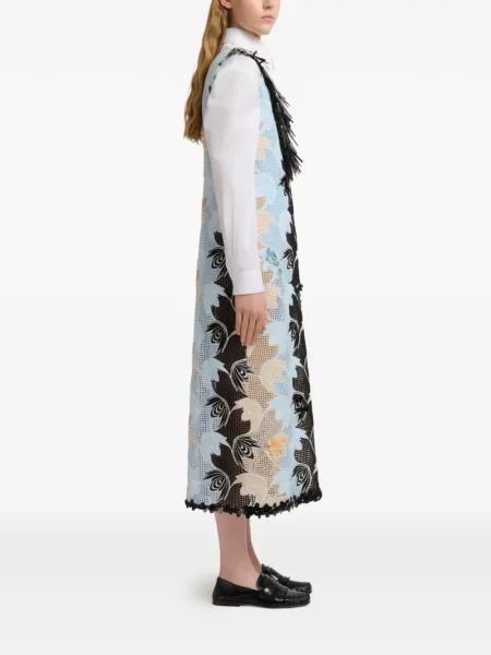 Rochie Marni cu broderie cu decolteu în V albastru