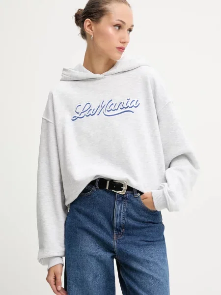 Меланжов суичър с качулка La Mania с качулка с принт сиво