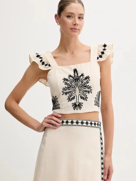 Hoss Intropia bluză din amestec de in cu imprimeu bej