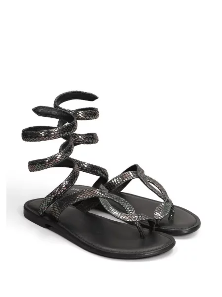 Sandale Fusion cu model piele de șarpe plic negru
