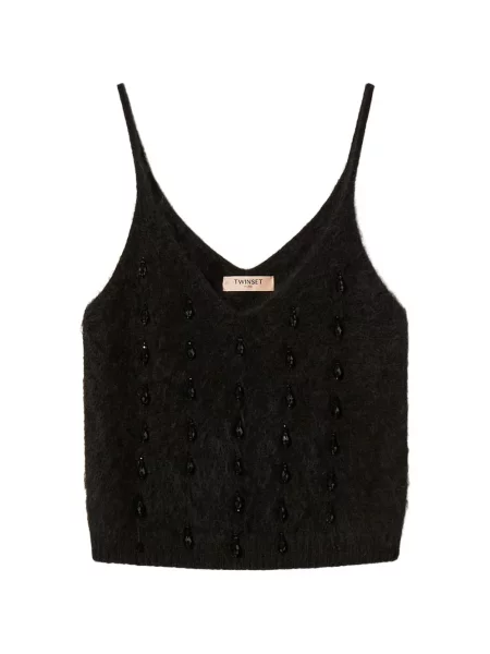 Top Twinset cu broderie de lână negru
