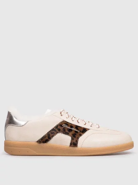 Шкіряні кросівки Oly на хутрі з логотипом Santoni бежеві