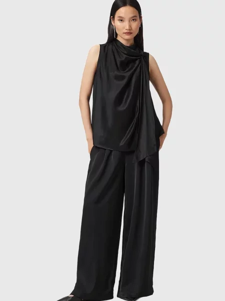Kalhoty AllSaints LEANNE široké medium waist černá