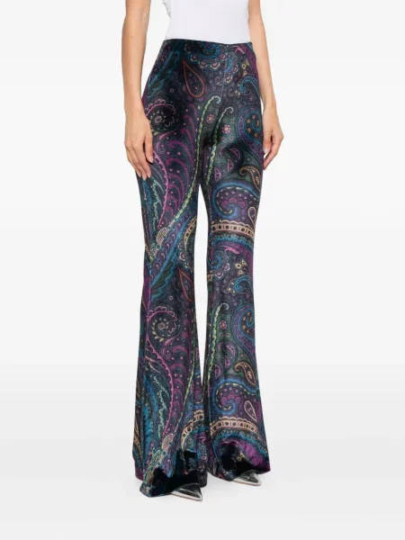 Pantaloni Etro de catifea cu imagine cu model paisley albastru