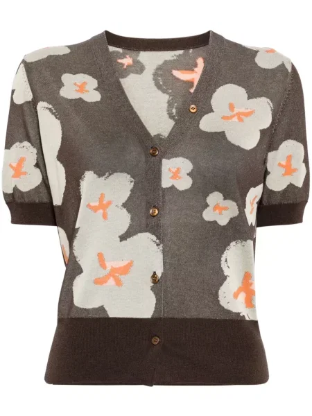 Cardigan Jnby cu model floral tricotate maro