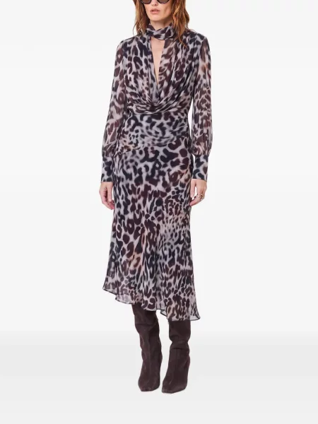 Rochie Nicholas cu imagine cu model leopard asimetrică maro