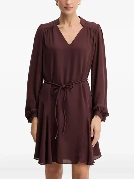 Rochie mini Guess cu decolteu în V cu volane maro