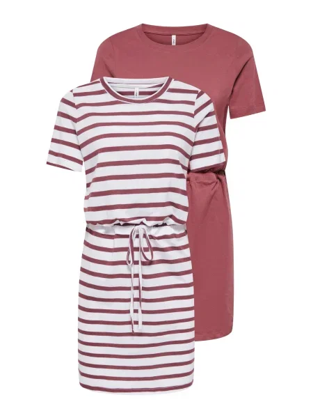 ONLY Obleka ONLHAPPY pastelno rdeča bela