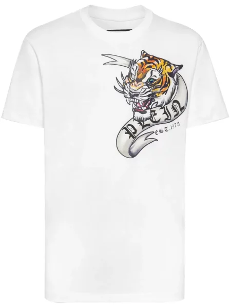 Tricou Philipp Plein cu imagine alb