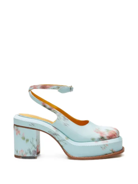 Papuci tip mules Lili Curia cu model floral cu imagine albastru
