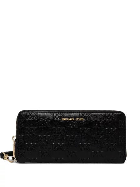 Кожено портмоне Michael Michael Kors с връзки с принт кафяво