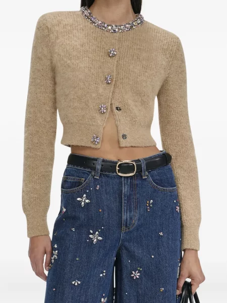 Cardigan Self-portrait din lână alpaca maro