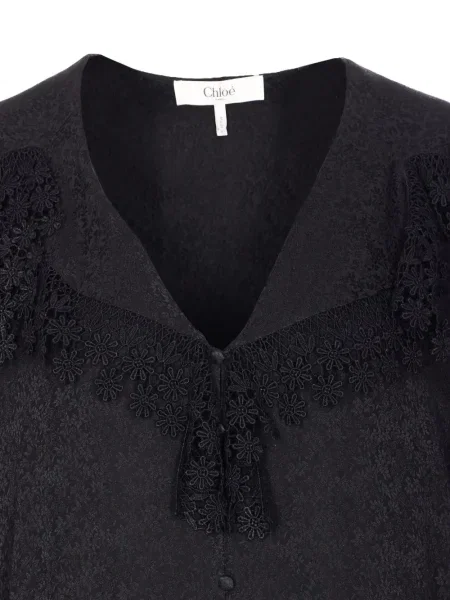 Bluză Chloé din dantelă lungă negru