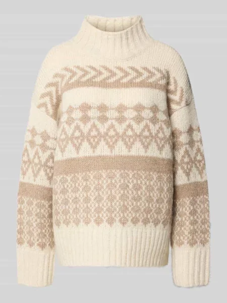 Sweter z dzianiny Comfort Fit z norweskim wzorem model AMPLE' Vero Moda beżowy