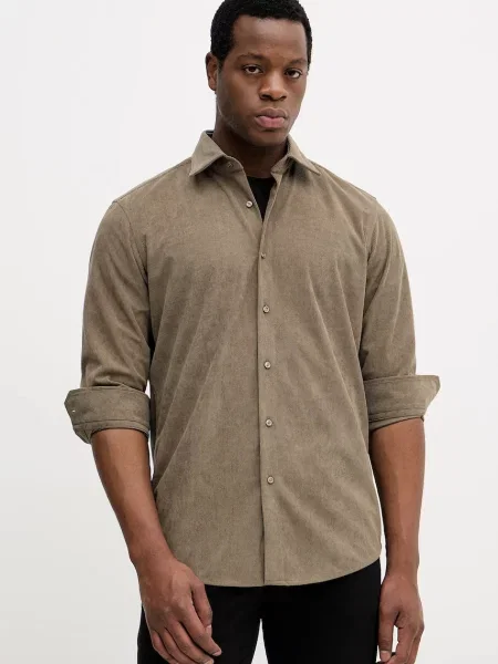 Джинсова риза BOSS със стандартна кройка с класическа яка зелено