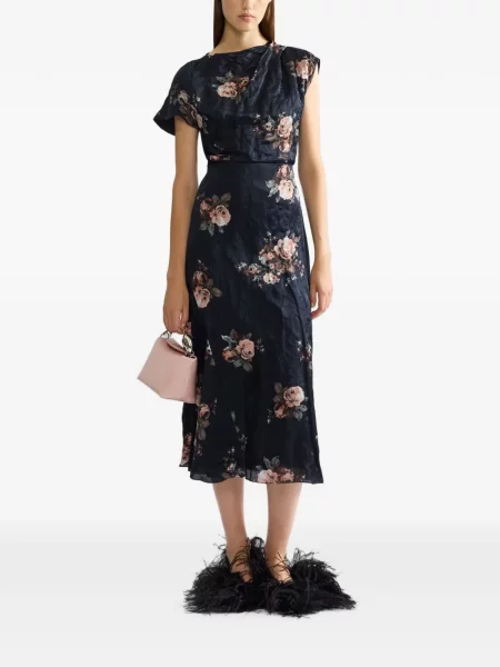 Bluză Erdem cu model floral cu imagine drapată negru