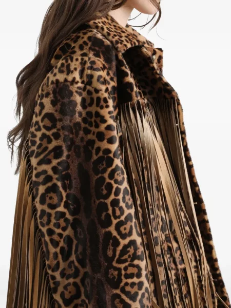 Palton Dolce & Gabbana cu franjuri cu model leopard maro