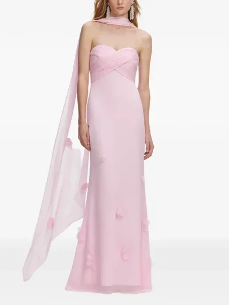 Rochie maxi Self-portrait cu model floral cu aplicații fără bretele roz