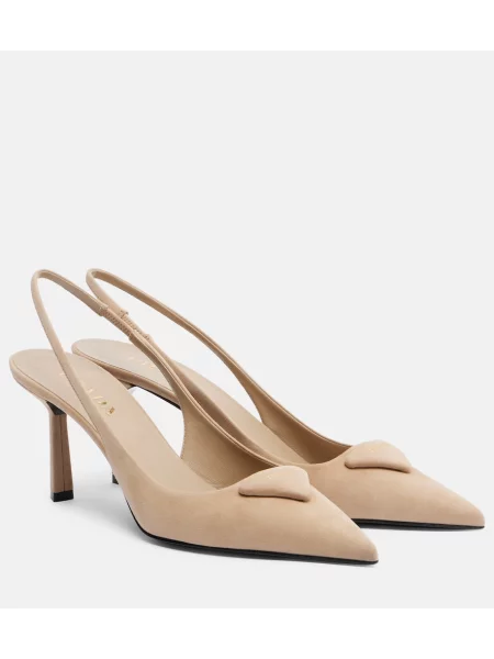 Pantofi cu toc Prada din piele de căprioară slingback bej