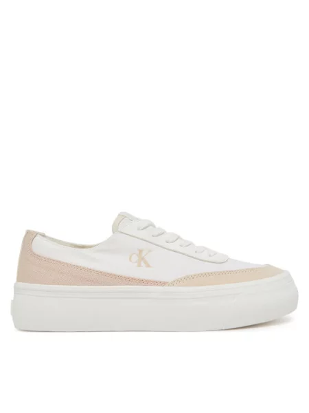 Calvin Klein Jeans Laisvalaikio batai Vulc Flatform Low Cv Mix Mg balta