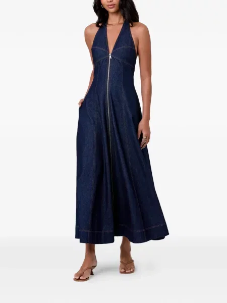 Rochie maxi Nicholas cu gât halter albastru