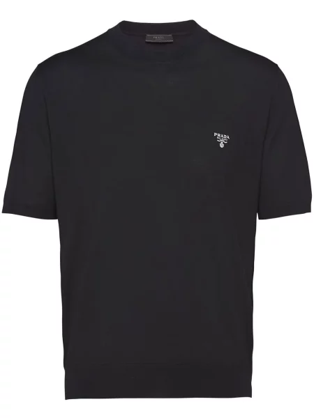 Tricou Prada cu broderie de lână negru