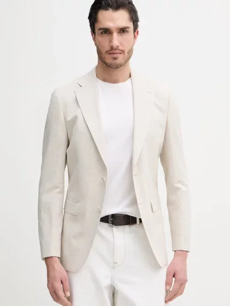 Suknjič z dodatkom lanu BOSS Hutson bež