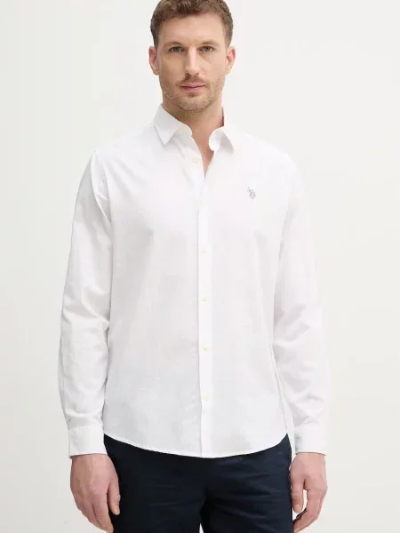 U.S. Polo Assn. cămașă cu in LINEN BLEND LS alb