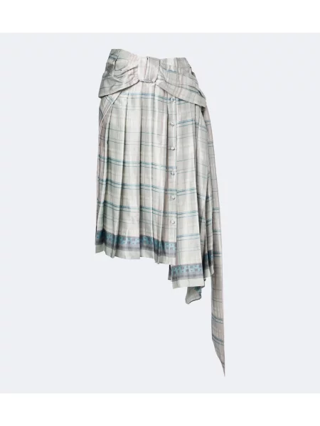 Fustă midi Acne Studios cu funde din satin în carouri albastru