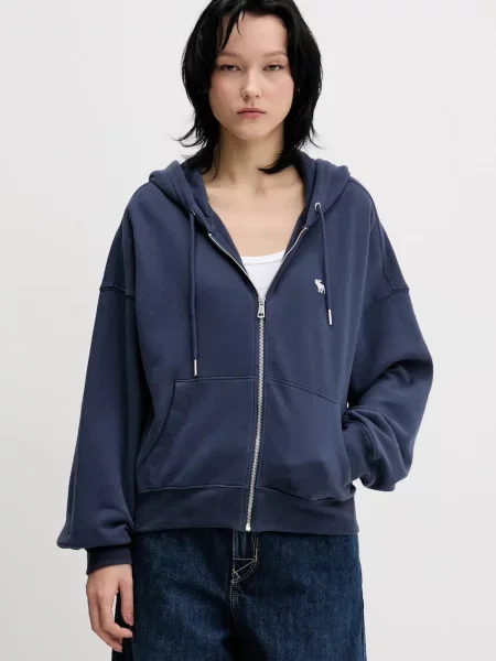 Суичър с качулка Abercrombie & Fitch с качулка синьо