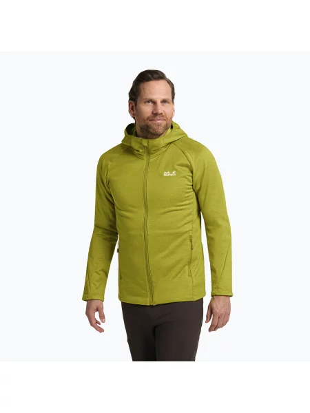 Hanorac de drumeție pentru bărbați Jack Wolfskin Peak District cu glugă și complet chartreuse