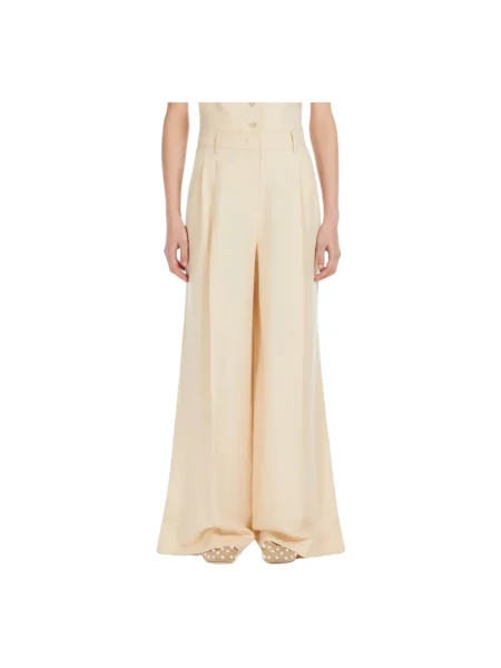 Talia lniane spodnie Weekend Max Mara z wysoką talią beżowe