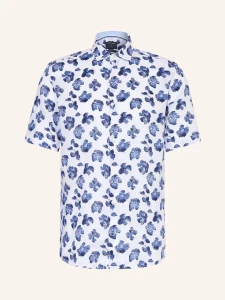 Olymp Košile S Krátkým Rukávem Casual Regular Fit Ze Lnu bílá/ tmavě modrá bílá