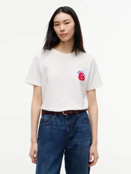 Tommy Jeans Tričko kráľovská modrá / červená biela
