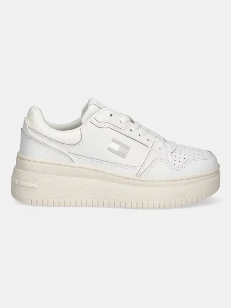 Usnjene superge Tommy Jeans TJW RETRO BASKET FLATFORM bela