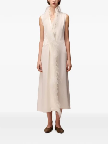 Rochie midi Retori cu pene plic alb