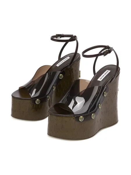 Тигровые шлепанцы Naked Wolfe на танкетке коричневые