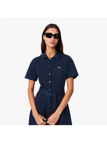Lacoste Sukienka Z Kołnierzykiem Polo Z Krótkim Rękawem Flare Fit granatowa