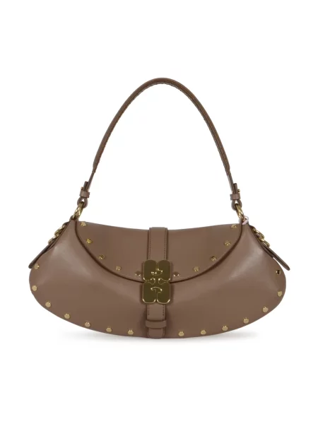 Torebka Ganni skórzana brązowa