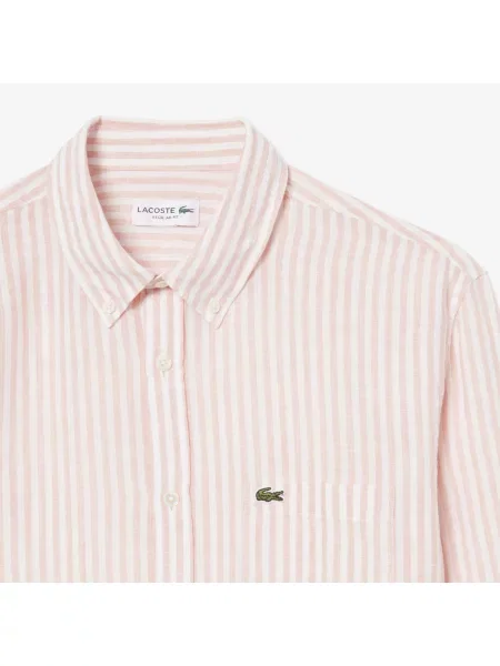Lacoste Lniana Koszula W Paski O Regularnym Kroju różowy