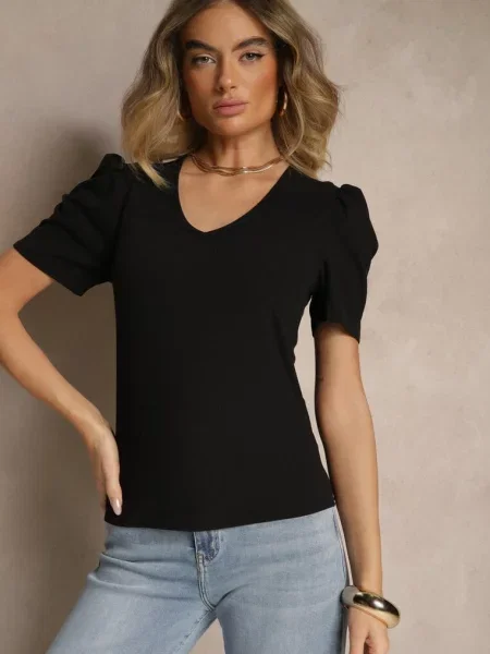 T-shirt z Trójkątnym Dekoltem Sunille czarny