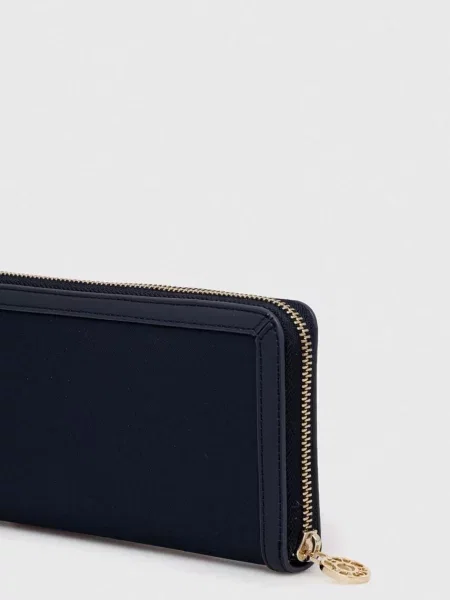 Duży lniany portfel Tommy Hilfiger elegancki niebieski