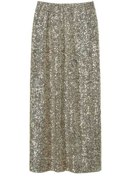 Fustă midi Twinset cu paiete până la genunchi auriu