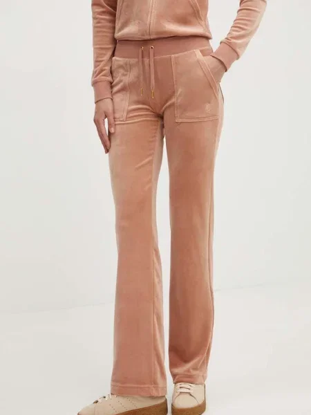 Кадифен спортен панталон Juicy Couture DEL RAY GOLD с изчистен дизайн бежово