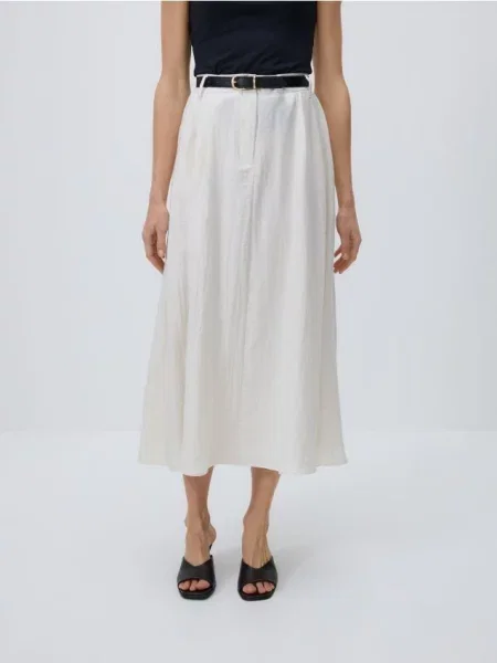 Reserved Fustă midi cu curea alb