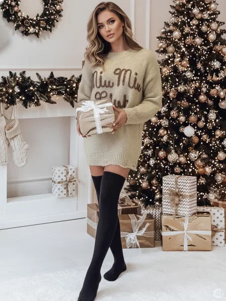 Sweter one size MIU MIU z napsiem Dstreet beżowy
