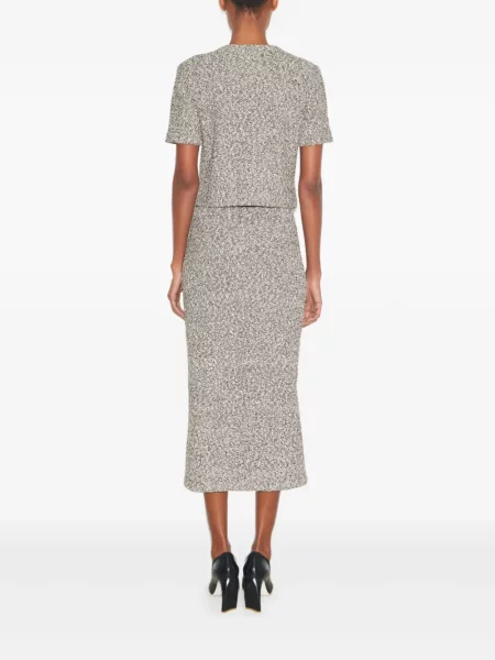 Fustă midi Tory Burch din tweed până la genunchi negru